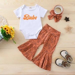 BABY GIRLS SUMMER OUTFITS SHORT SLEEVE T-SHIRT LEOPARD BELL-BOTTOM
